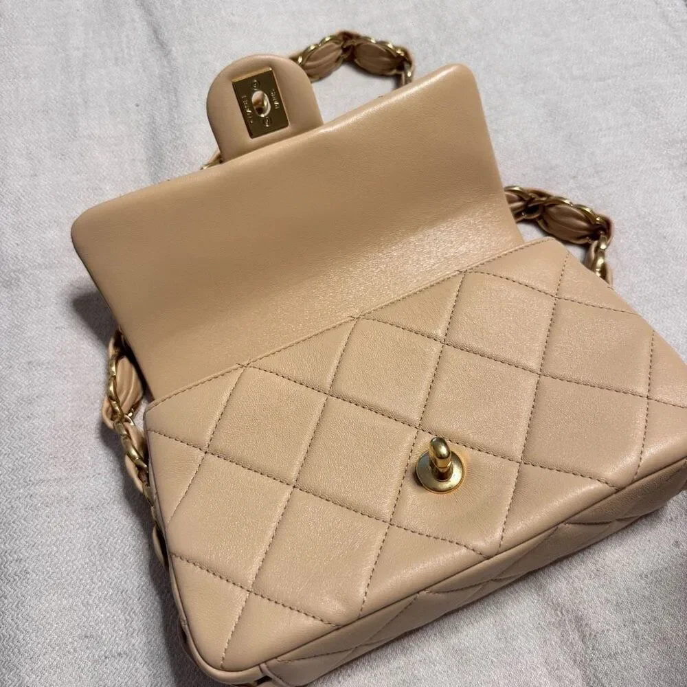 Chanel 24K Small Flap Bag Beige Quilted with CC Strap - Picture 7 of 16
